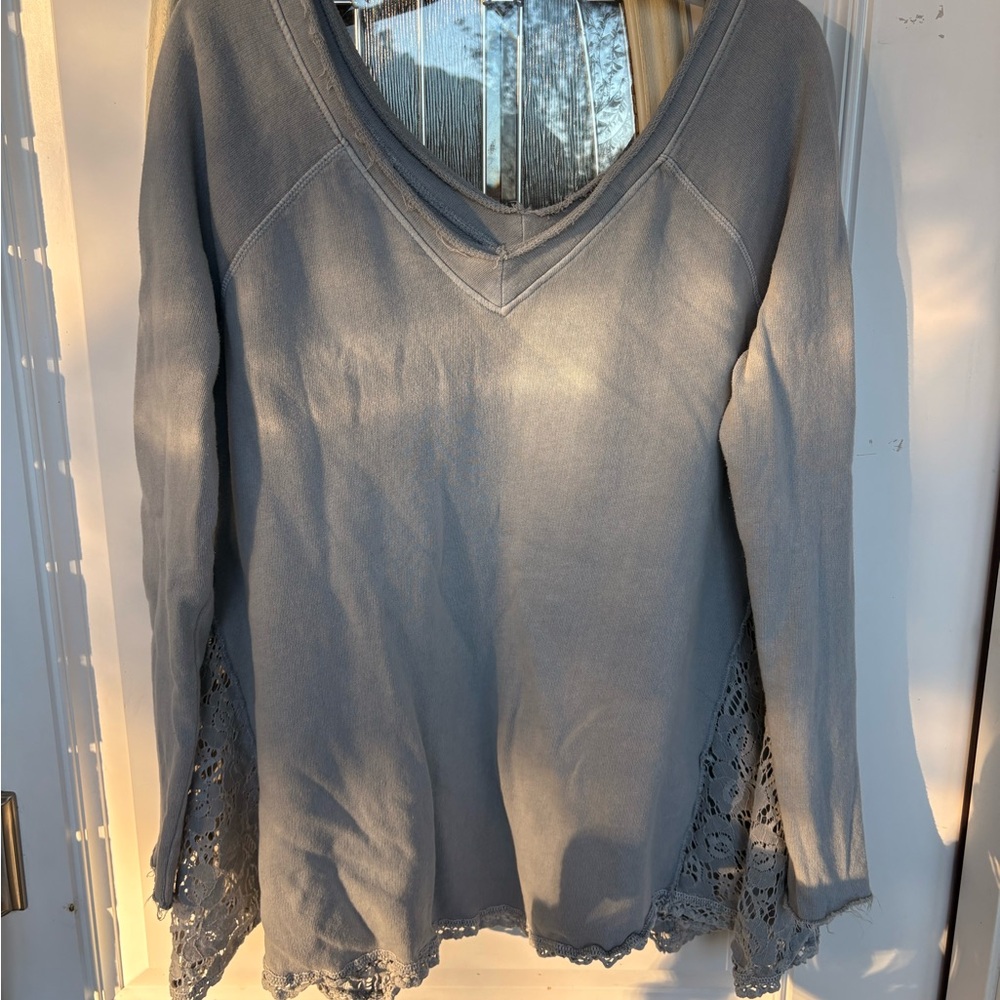 Free People Gray Lace-Trimmed Women's Top